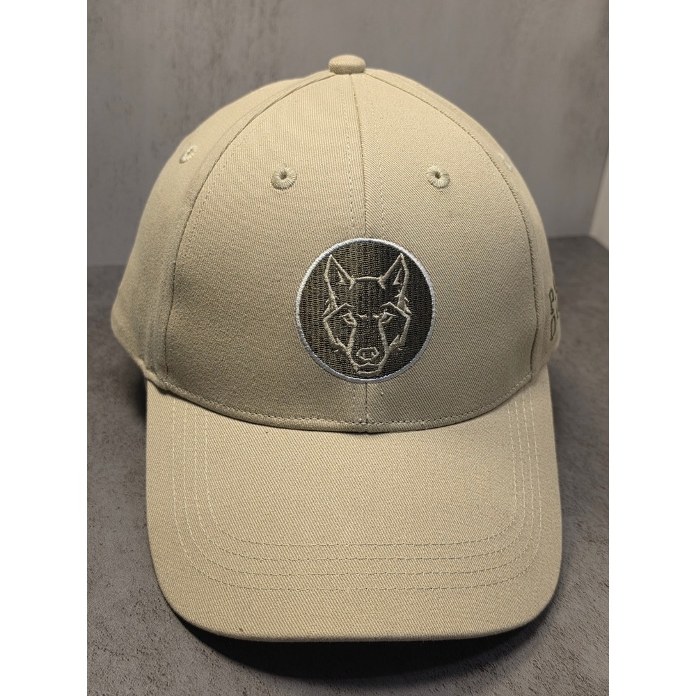 Pairi Daiza Wolf Embroidered Tan Khaki Baseball Cap Hat UPF 50+ Adjustable Mens